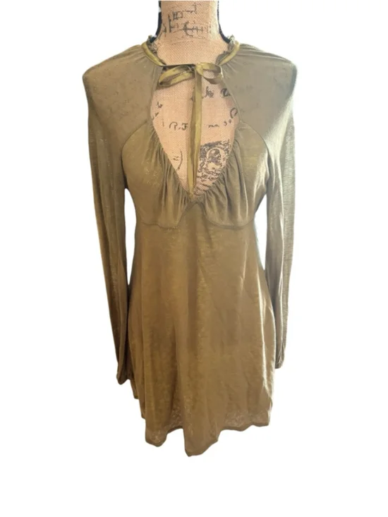 Free People Olive Green Long Sleeve Dress Size L (16” PTP) - Picture 2 of 8
